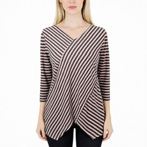 Cut Loose Soft V-Neck Pink Gray Striped Tunic Top Flattering Asymmetric Size XL
